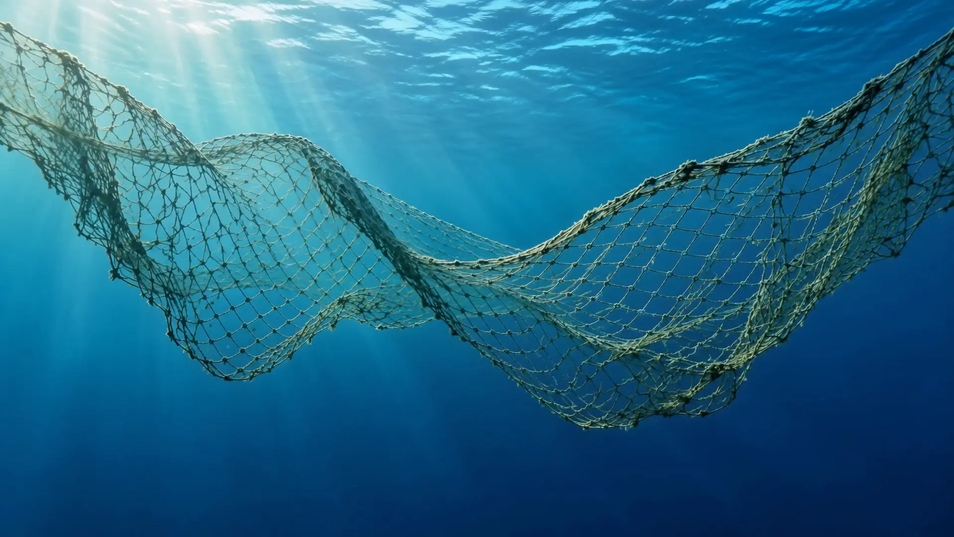 Fishing net gradually breaking down underwater